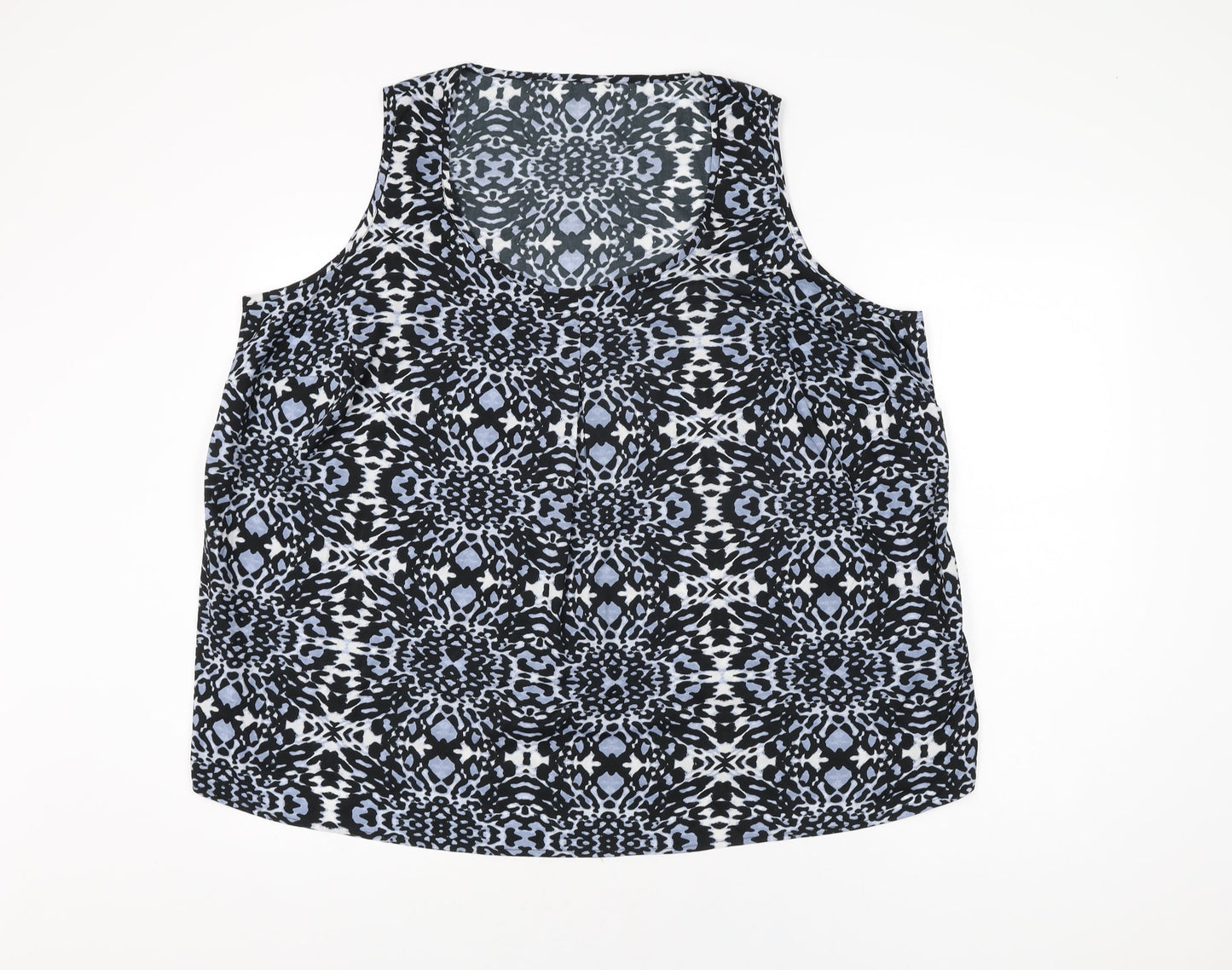 Anthology Womens Blue Geometric Polyester Basic Blouse Size 26 Scoop Neck