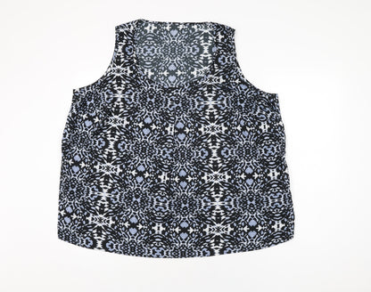 Anthology Womens Blue Geometric Polyester Basic Blouse Size 26 Scoop Neck