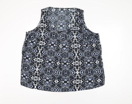 Anthology Womens Blue Geometric Polyester Basic Blouse Size 26 Scoop Neck