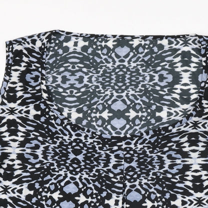 Anthology Womens Blue Geometric Polyester Basic Blouse Size 26 Scoop Neck