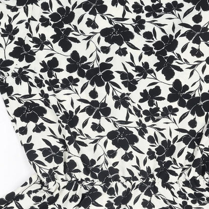 New Look Womens White Floral Polyester Basic Blouse Size 10 V-Neck