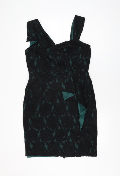 Per Una Womens Black Geometric Cotton Bodycon Size 12 V-Neck Zip