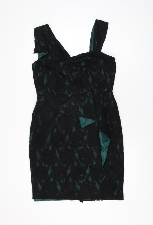 Per Una Womens Black Geometric Cotton Bodycon Size 12 V-Neck Zip