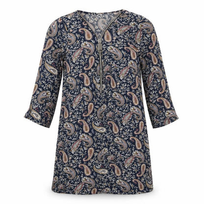 Voulez Vous Womens Blue Paisley Viscose Mini Size 8 V-Neck Zip