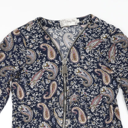 Voulez Vous Womens Blue Paisley Viscose Mini Size 8 V-Neck Zip