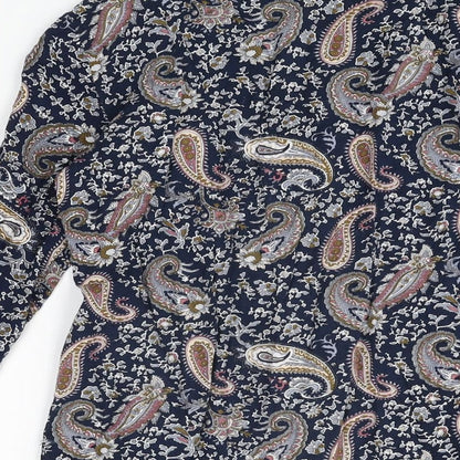 Voulez Vous Womens Blue Paisley Viscose Mini Size 8 V-Neck Zip