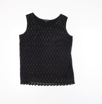 Berkertex Womens Black Geometric Polyester Basic T-Shirt Size 14 Round Neck