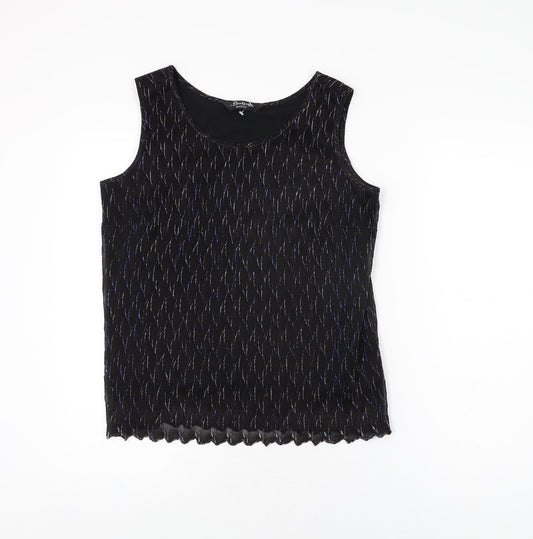 Berkertex Womens Black Geometric Polyester Basic T-Shirt Size 14 Round Neck