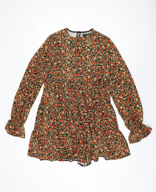 ASOS Womens Black Floral Polyester Shift Size 8 Round Neck Button
