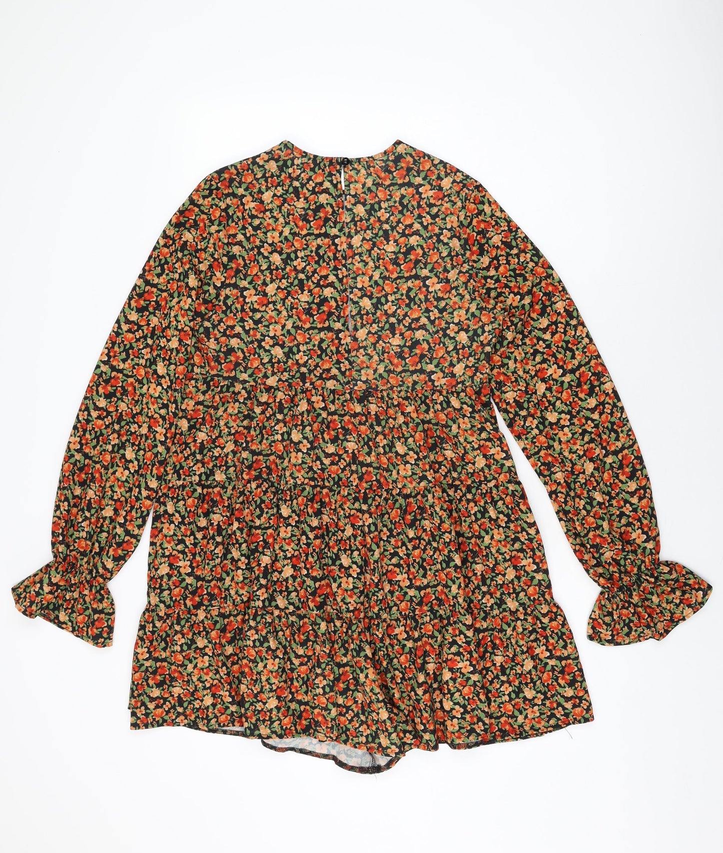 ASOS Womens Black Floral Polyester Shift Size 8 Round Neck Button