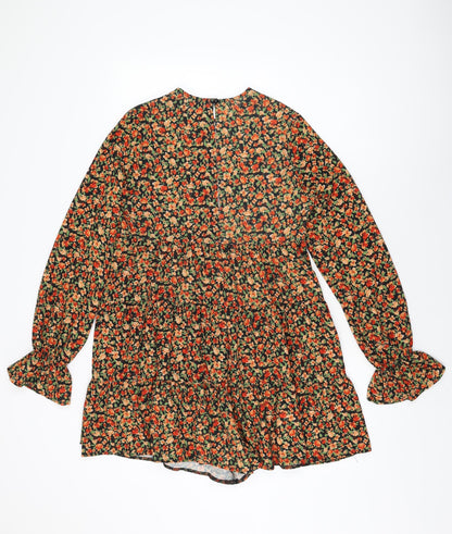 ASOS Womens Black Floral Polyester Shift Size 8 Round Neck Button
