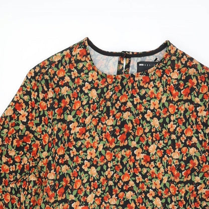ASOS Womens Black Floral Polyester Shift Size 8 Round Neck Button