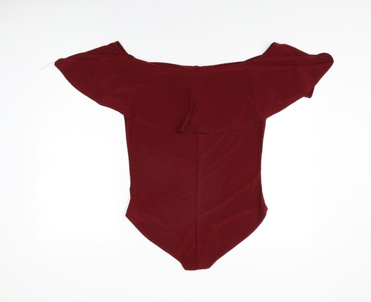 Boohoo Womens Red Polyester Bodysuit One-Piece Size 16 Snap