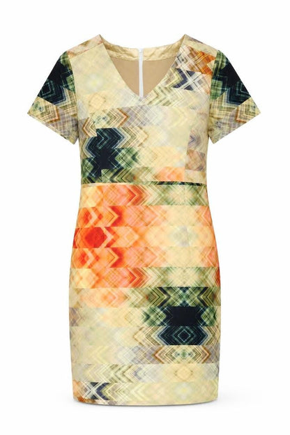 Smashed Lemon Womens Multicoloured Geometric Viscose Bodycon Size 12 V-Neck Zip