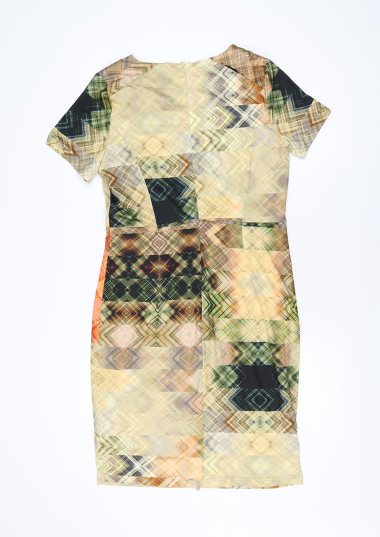 Smashed Lemon Womens Multicoloured Geometric Viscose Bodycon Size 12 V-Neck Zip