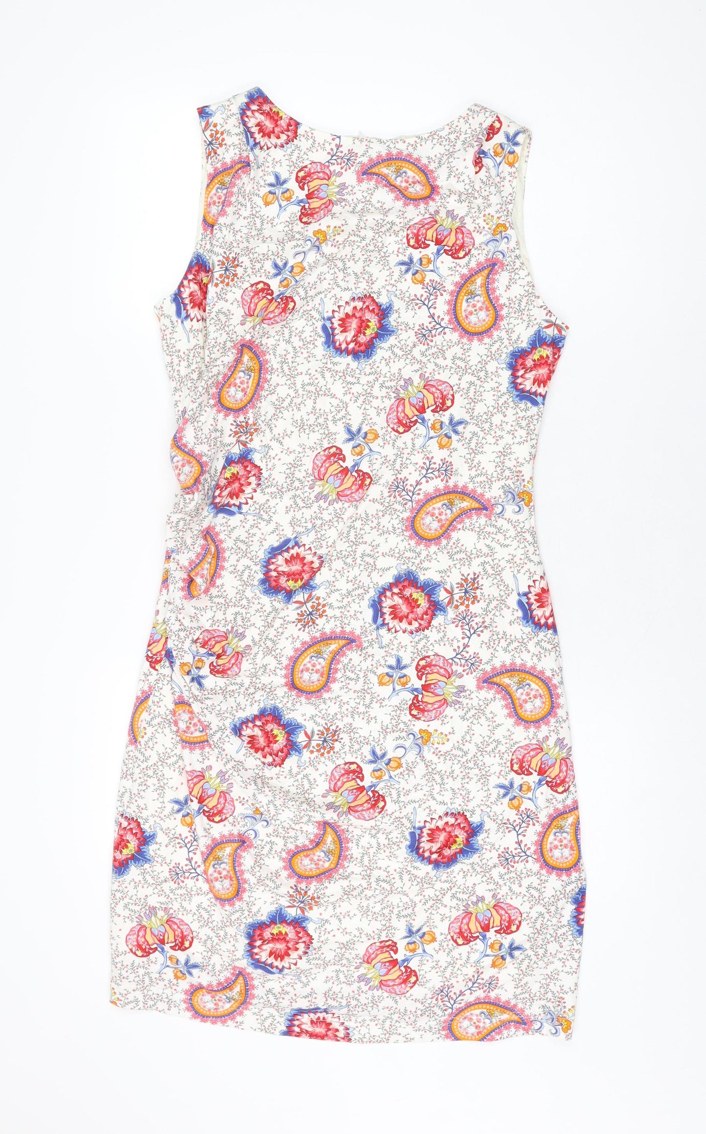 Josephine and Co Womens White Floral Cotton Bodycon Size 14 Boat Neck Zip
