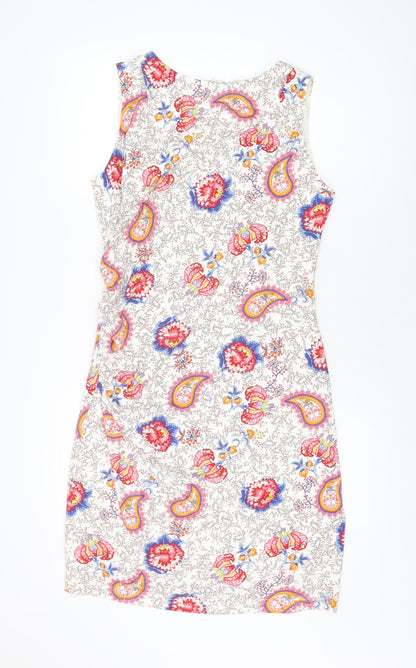 Josephine and Co Womens White Floral Cotton Bodycon Size 14 Boat Neck Zip