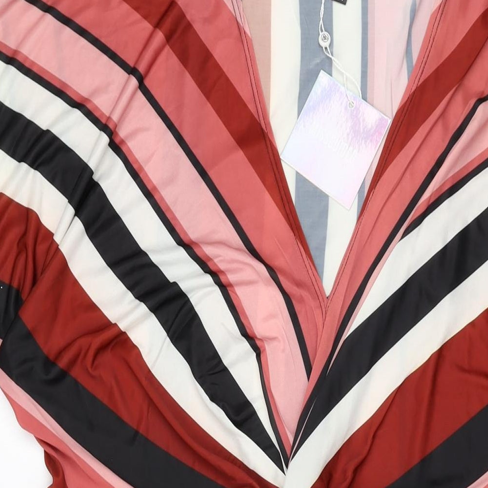 Missguided Womens Multicoloured Striped Polyester Shift Size 20 V-Neck Pullover