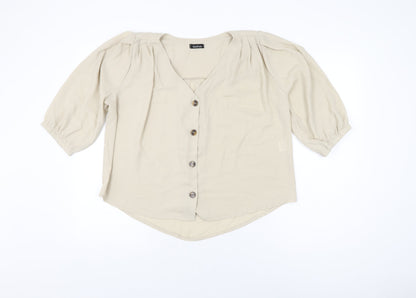 Boohoo Womens Beige Polyester Basic Blouse Size 8 V-Neck