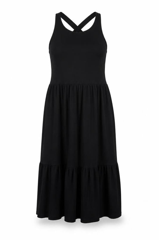 Front view of JDY women’s black polyester shift, size S, round neck pullover