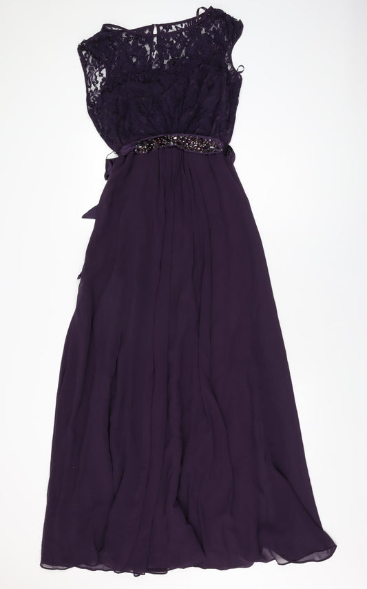 Coast Womens Purple Floral Polyester Maxi Size 10 Round Neck Zip