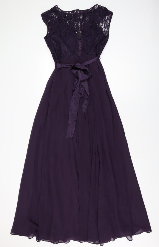 Coast Womens Purple Floral Polyester Maxi Size 10 Round Neck Zip