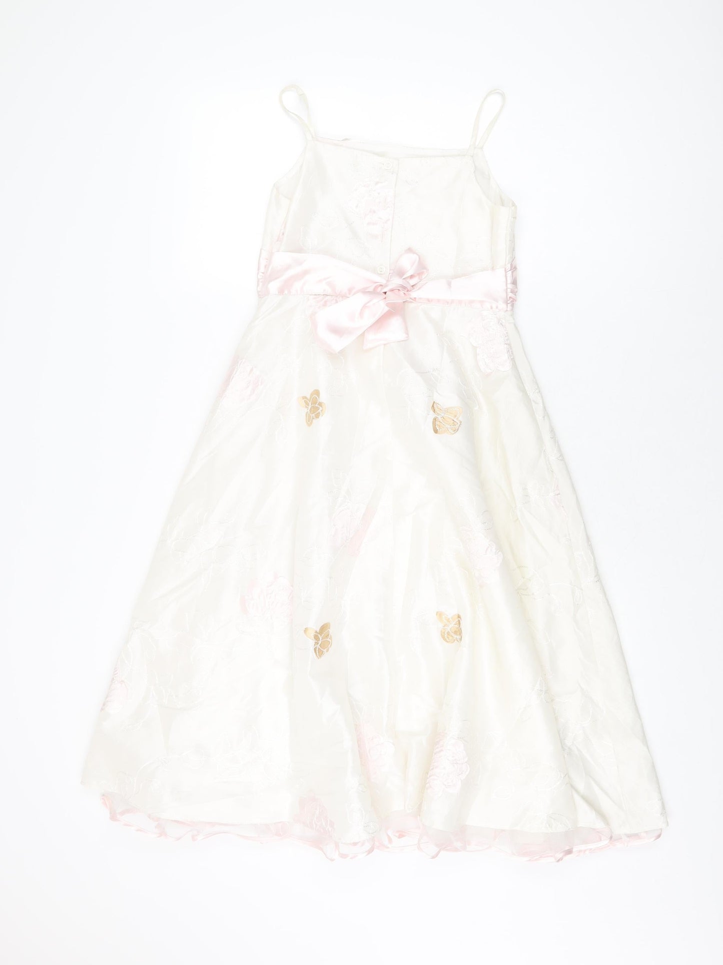 Dress To Impress Girls White Floral Polyester A-Line Size 11 Years Square Neck Button