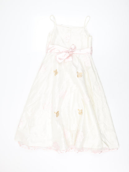 Dress To Impress Girls White Floral Polyester A-Line Size 11 Years Square Neck Button