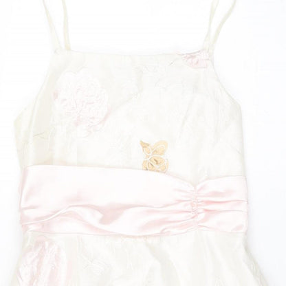 Dress To Impress Girls White Floral Polyester A-Line Size 11 Years Square Neck Button