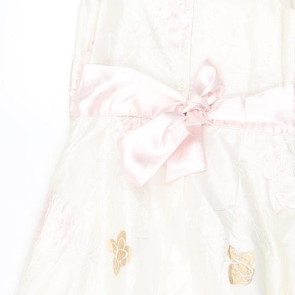 Dress To Impress Girls White Floral Polyester A-Line Size 11 Years Square Neck Button