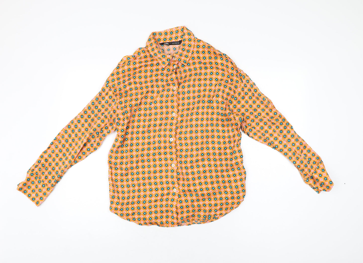 Womens UK Size XS Zara Orange Basic Button-Up