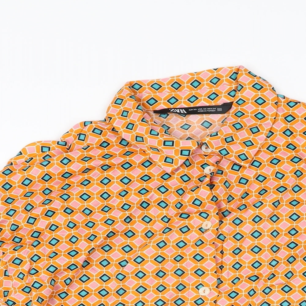 Womens UK Size XS Zara Orange Basic Button-Up
