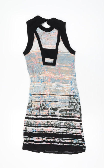 Warehouse Womens Multicoloured Geometric Polyester Shift Size 6 Round Neck Button