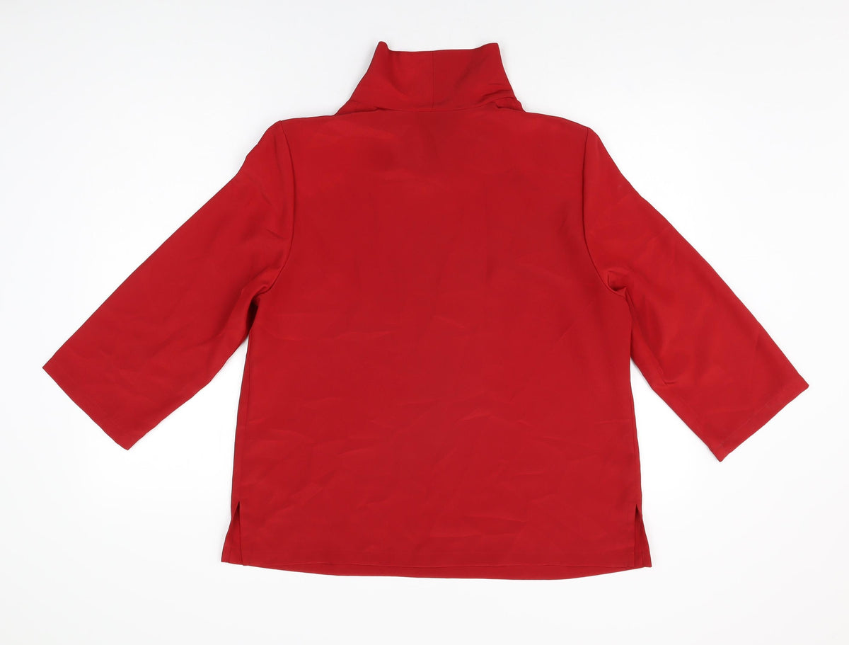 TOD BARRY Womens Red Polyester Basic Blouse Size 16 High Neck