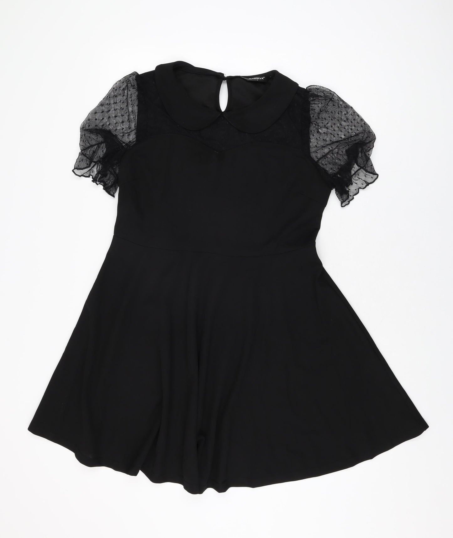 Allegra K Womens Black Polyester Skater Dress Size L Collared Zip