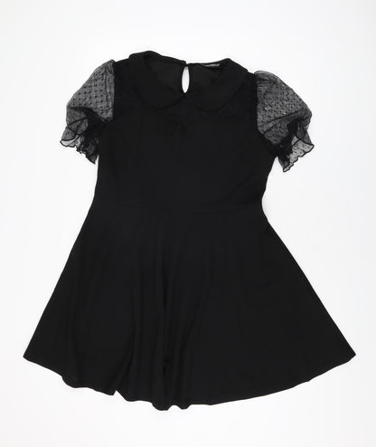 Allegra K Womens Black Polyester Skater Dress Size L Collared Zip