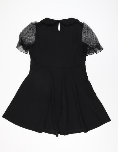 Allegra K Womens Black Polyester Skater Dress Size L Collared Zip