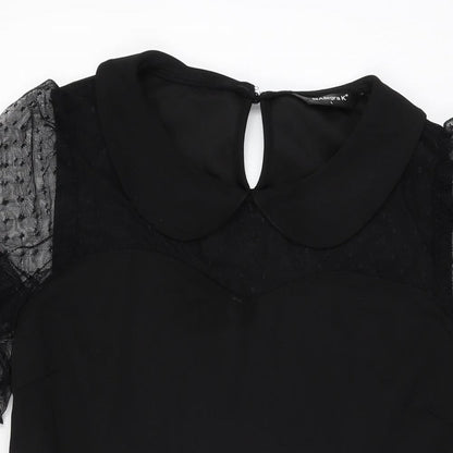 Allegra K Womens Black Polyester Skater Dress Size L Collared Zip