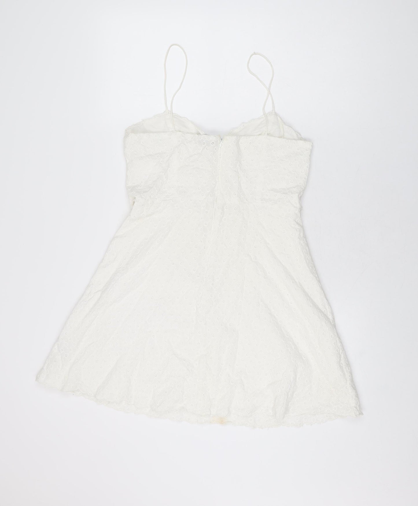 Topshop Womens White Geometric Cotton Skater Dress Size 12 V-Neck Zip