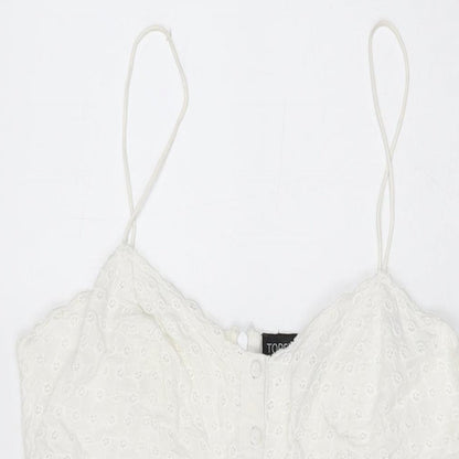 Topshop Womens White Geometric Cotton Skater Dress Size 12 V-Neck Zip