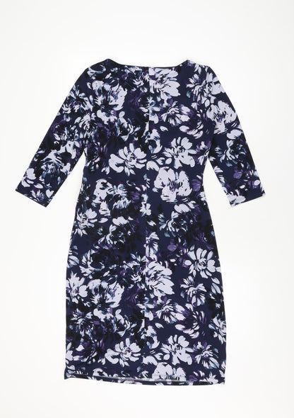 Kaliko Womens Blue Floral Polyester Bodycon Size 10 Round Neck Pullover