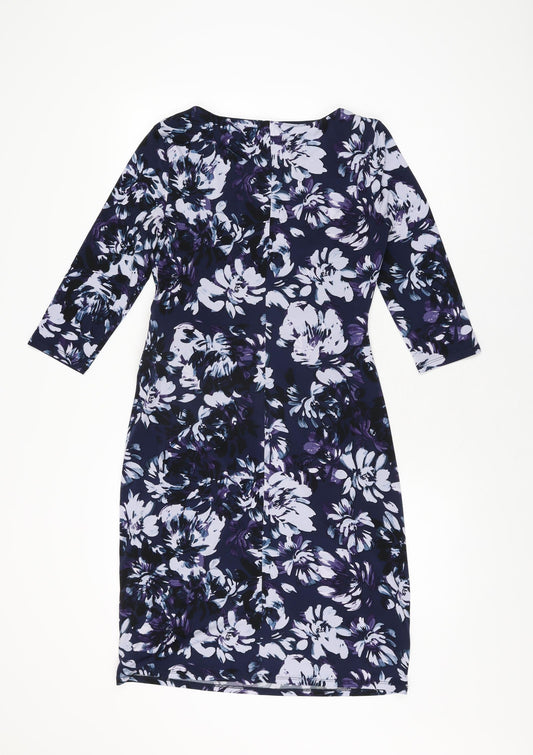 Kaliko Womens Blue Floral Polyester Bodycon Size 10 Round Neck Pullover