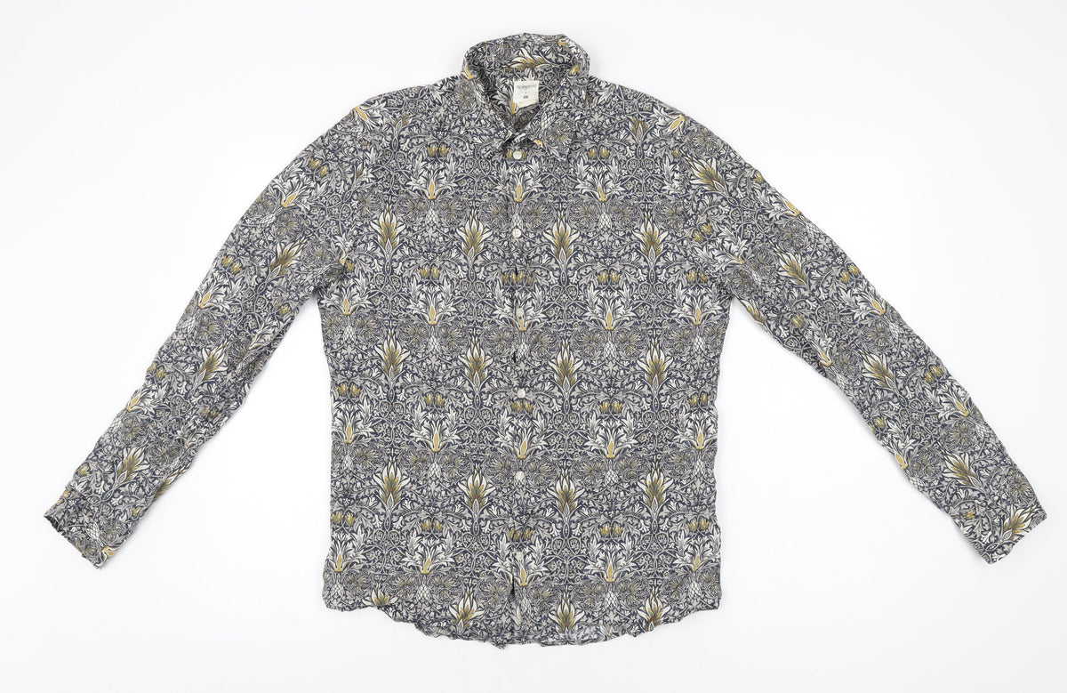 H&M Mens Multicoloured Geometric Lyocell Button-Up Size M Collared Button