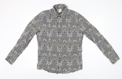 H&M Mens Multicoloured Geometric Lyocell Button-Up Size M Collared Button