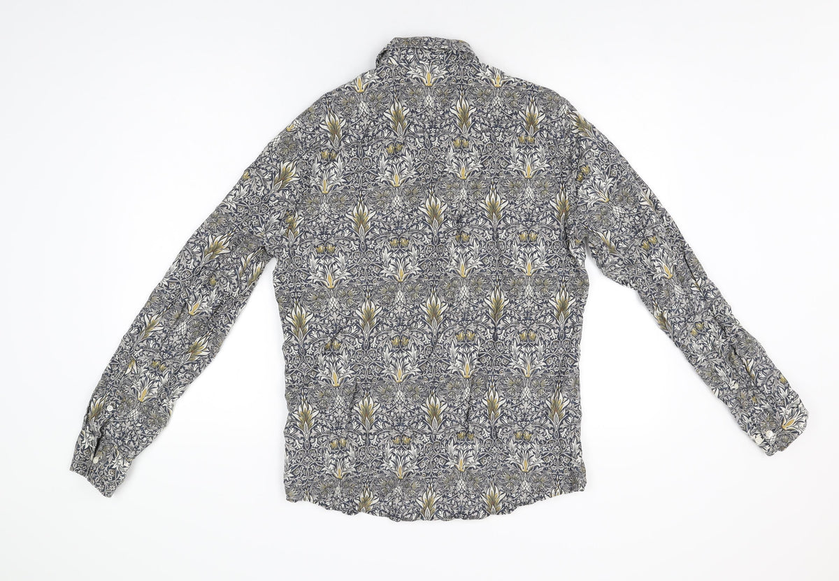 H&M Mens Multicoloured Geometric Lyocell Button-Up Size M Collared Button