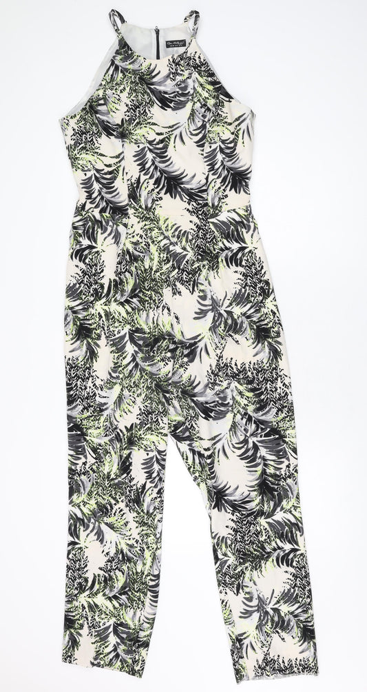 Miss Selfridge Womens Ivory Geometric Polyester Jumpsuit One-Piece Size 12 L29 in Zip
