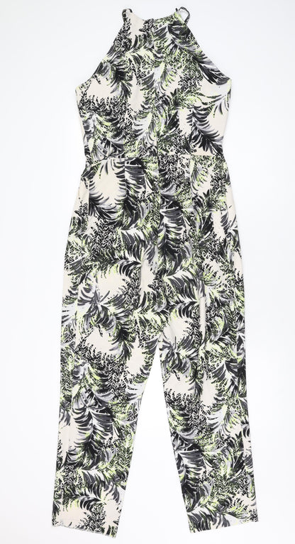 Miss Selfridge Womens Ivory Geometric Polyester Jumpsuit One-Piece Size 12 L29 in Zip