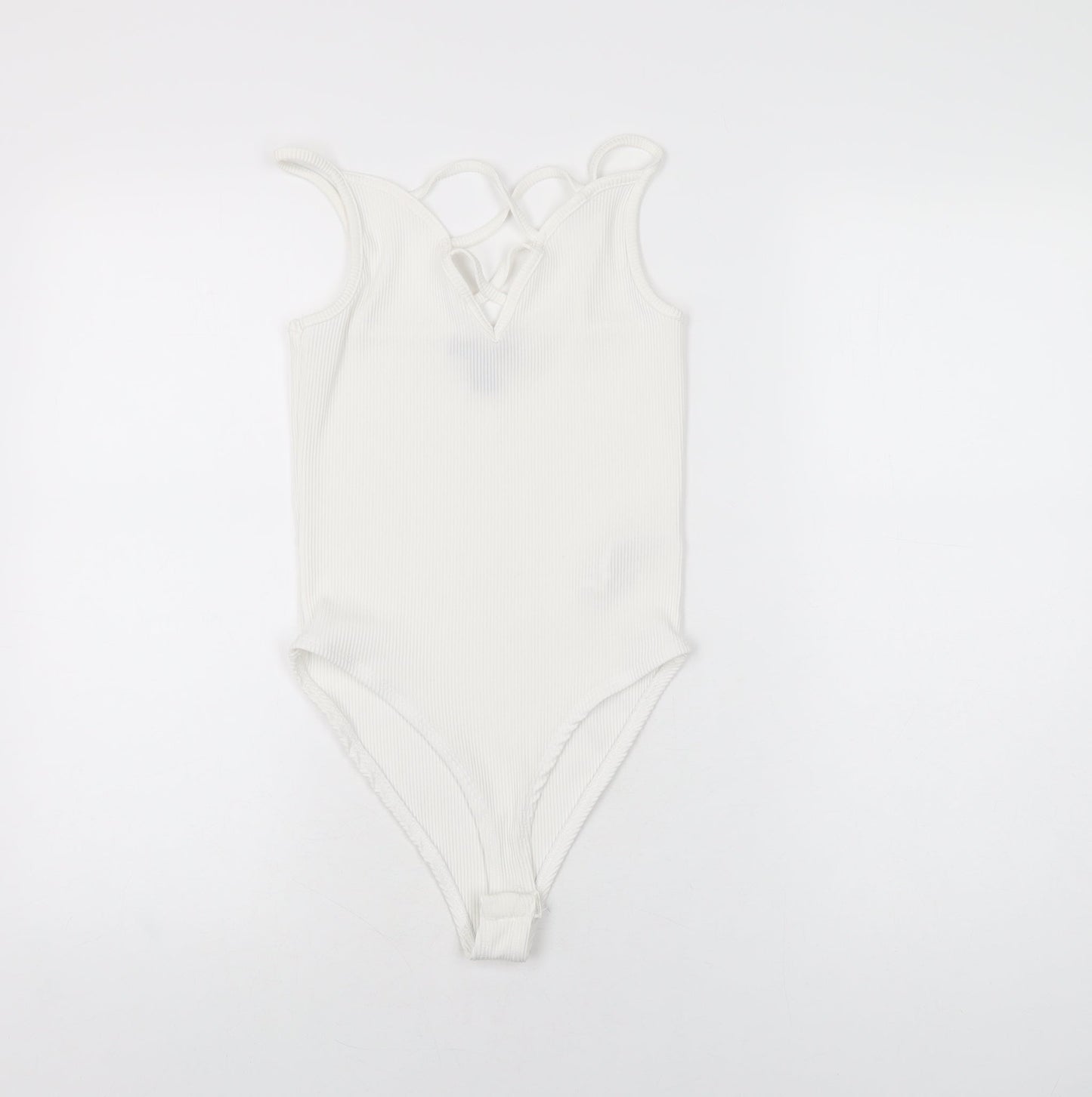 New Look Womens White Polyester Bodysuit One-Piece Size 8 Snap