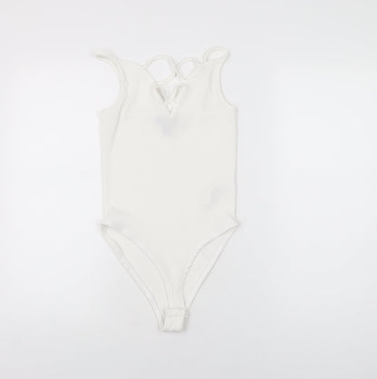New Look Womens White Polyester Bodysuit One-Piece Size 8 Snap