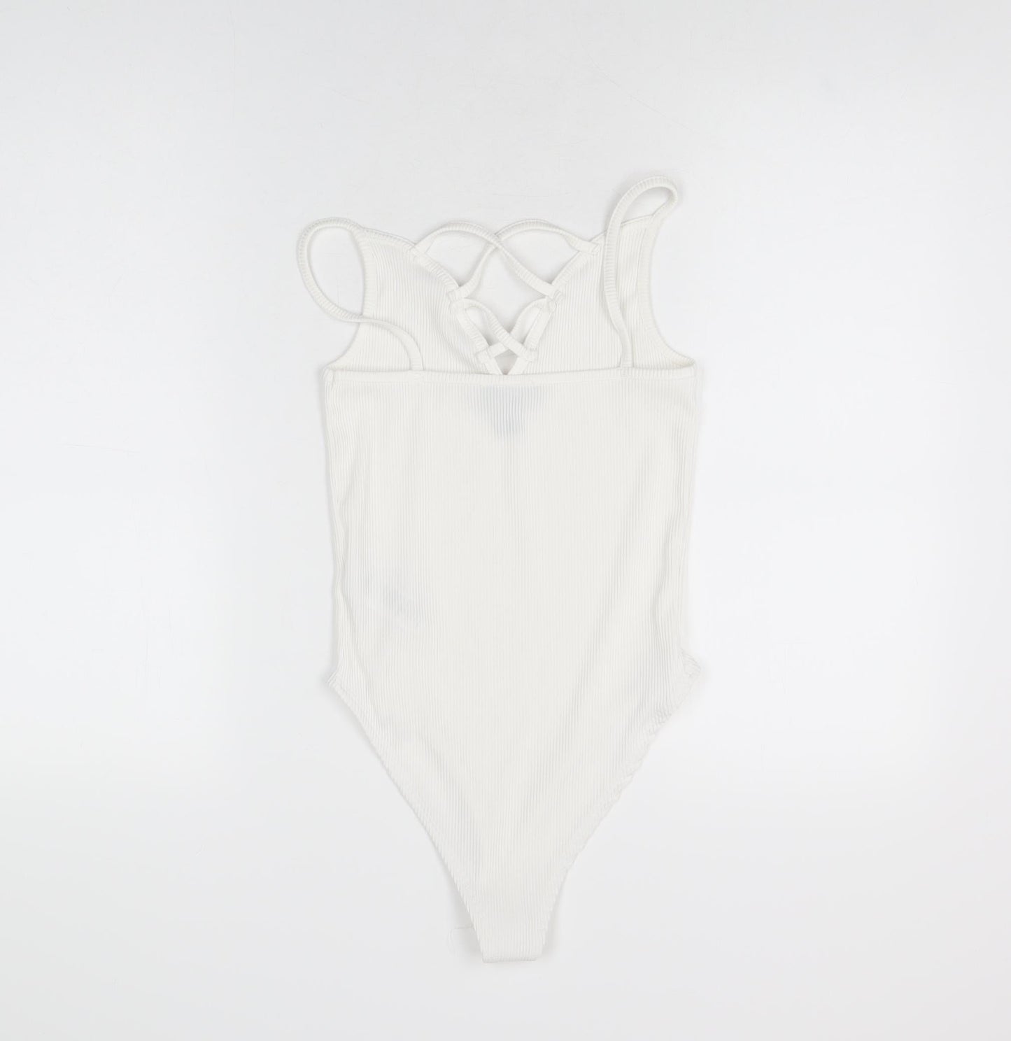 New Look Womens White Polyester Bodysuit One-Piece Size 8 Snap